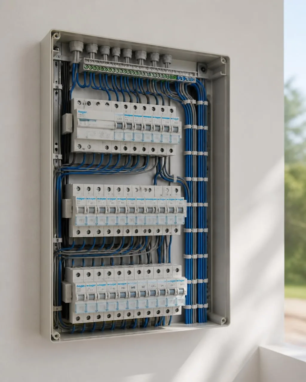 Groepenkast met verzorgde bekabeling, aangelegd volgens NEN 1010